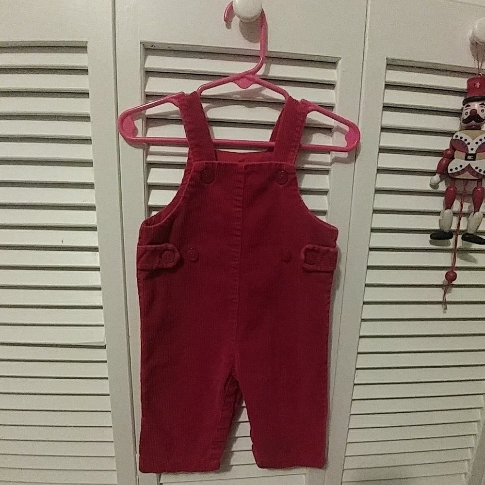 HEARTS & FLOWERS RED BABY CORDUROY OVERALLS 9M